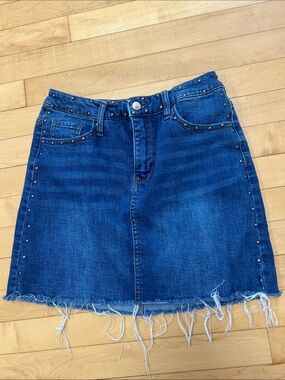 wild fable Dark Blue Studded Frayed Denim Mini Skirt